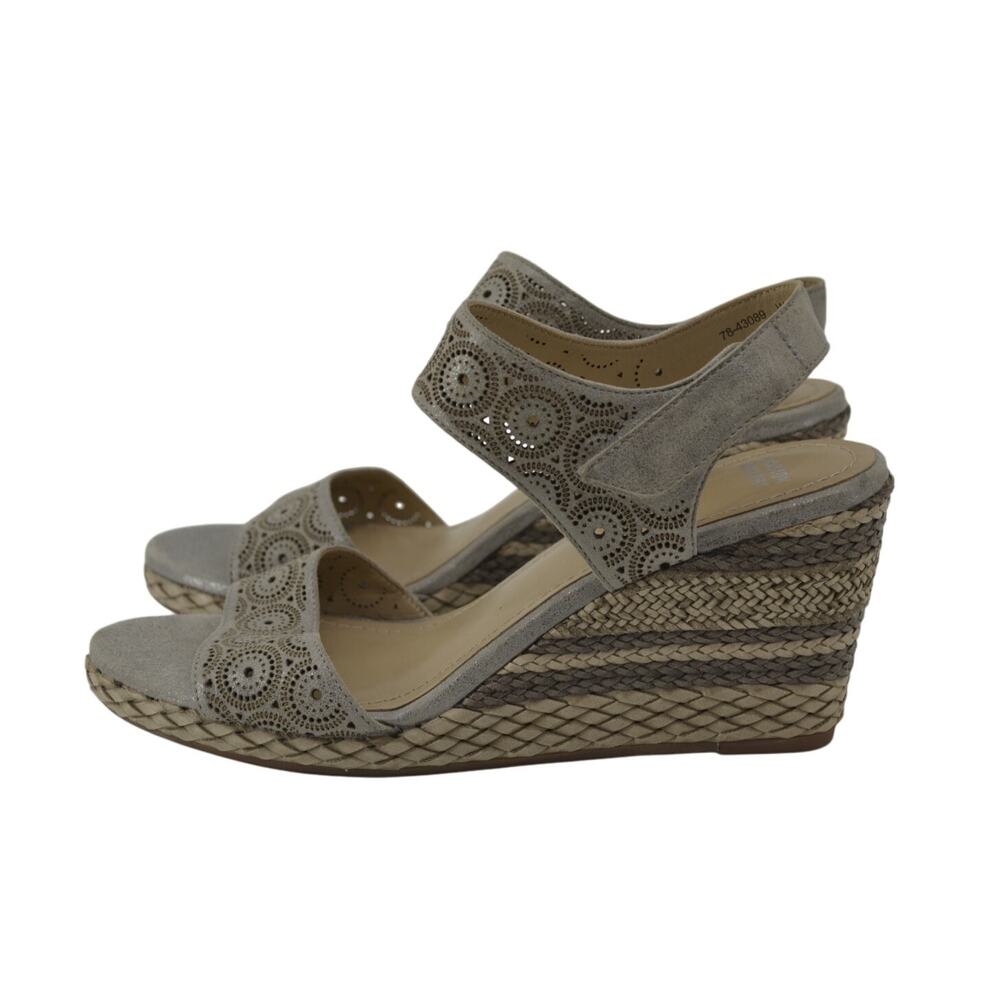 Johnston & Murphy Wedge Sandals Gray Cutout Espadrille 7.5